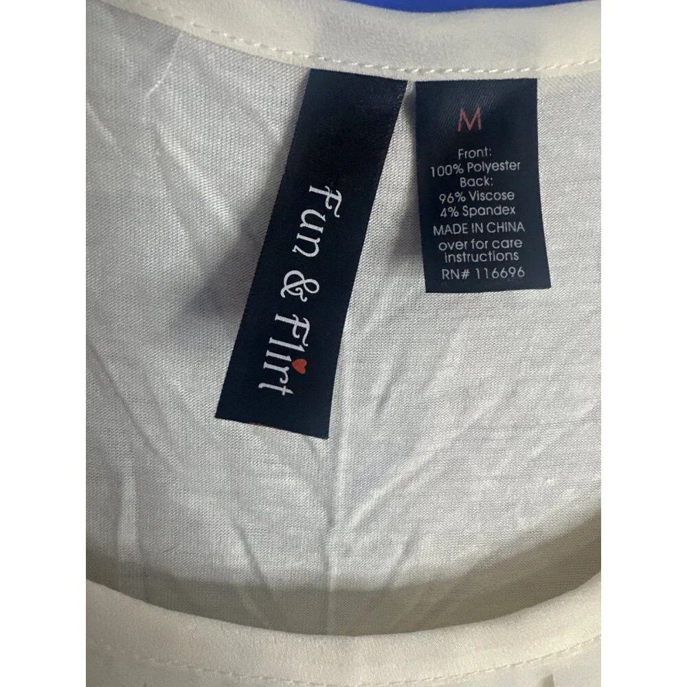 Fun & Flirt Women’s Medium Cream Scalloped Layered Tank Top Textured Sleeveless - Picture 2 of 6